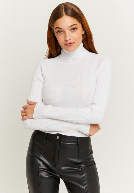 TALLY WEiJL, White Fitted Turtle Neck Jumper for Women