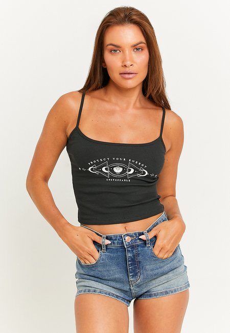 TALLY WEiJL, Black Cropped Printed Tank Top for Women