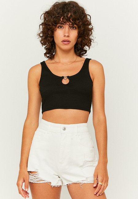 TALLY WEiJL, Μαύρο αμάνικο Ribbed Crop top for Women