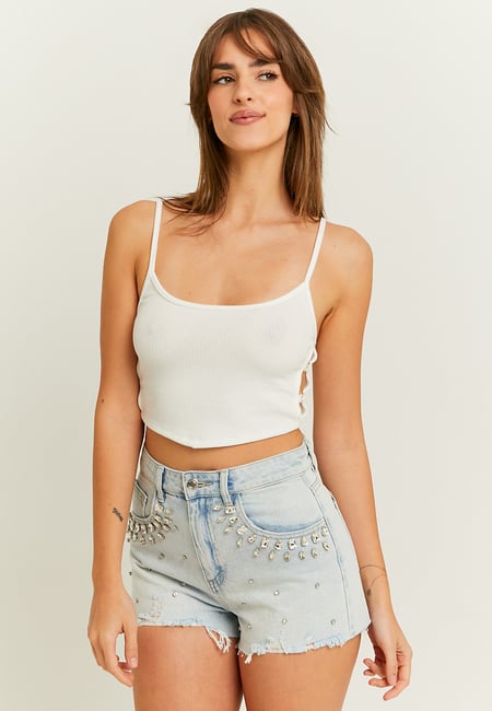 TALLY WEiJL, White Crop Top with Strass for Women