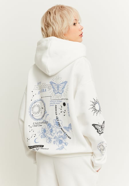 TALLY WEiJL, White Printed Oversize Hoodie for Women