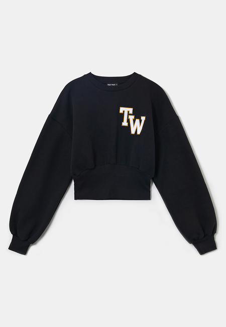 TALLY WEiJL, Μαύρο Cropped Printed Sweatshirt for Women