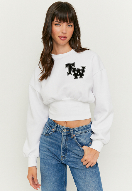 TALLY WEiJL, Λευκό Cropped Printed Sweatshirt for Women