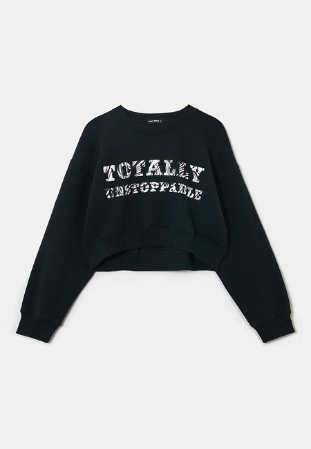 TALLY WEiJL, Black Cropped Printed Sweatshirt for Women