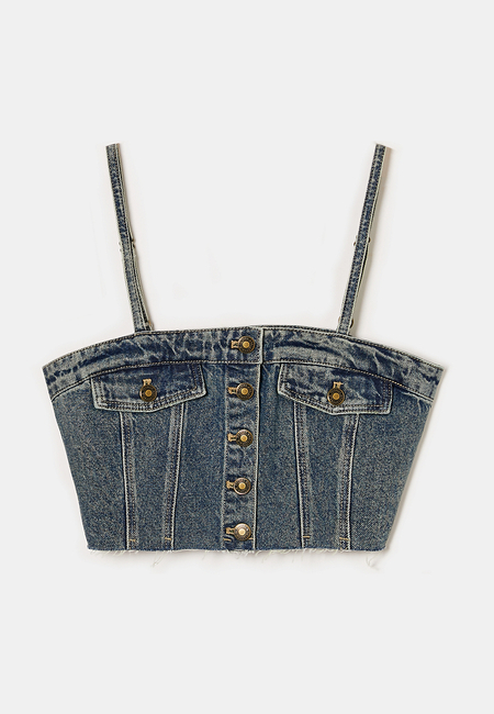 TALLY WEiJL, Denim Corset Top with Straps for Women