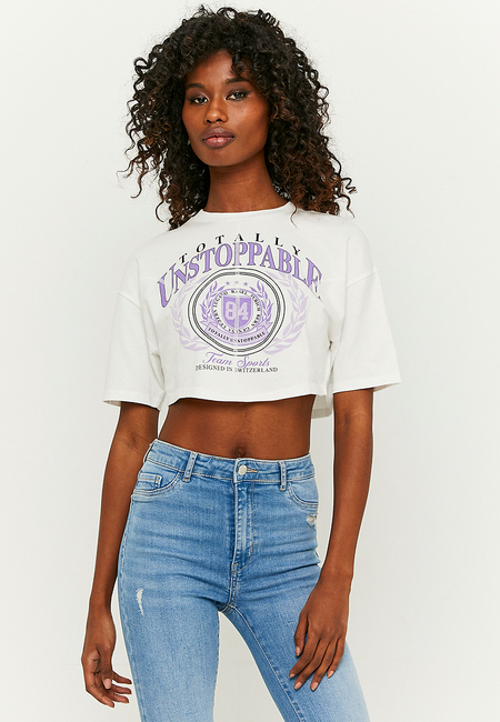 TALLY WEiJL, White Printed Cropped T-shirt for Women