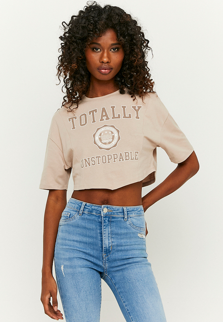 TALLY WEiJL, Beige Printed Cropped T-shirt for Women