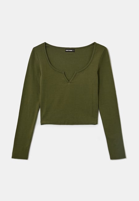 TALLY WEiJL, T Shirt Basique Manches Longues Vert for Women