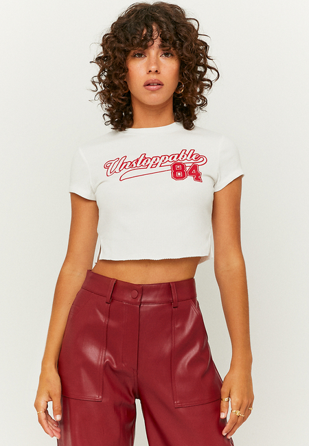 TALLY WEiJL, Λευκό Cropped Printed T-Shirt for Women