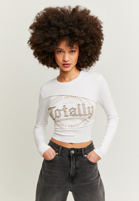 TALLY WEiJL, WeiÃŸes bedrucktes cropped T-Shirt for Women
