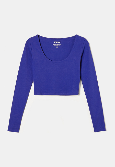 TALLY WEiJL, Blue Cropped Basic T-Shirt for Women