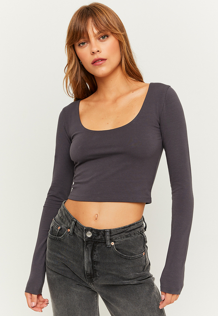 TALLY WEiJL, Γκρι Cropped Basic T-Shirt for Women