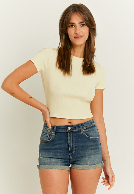 TALLY WEiJL, Gelbes Basic Crop T-Shirt for Women