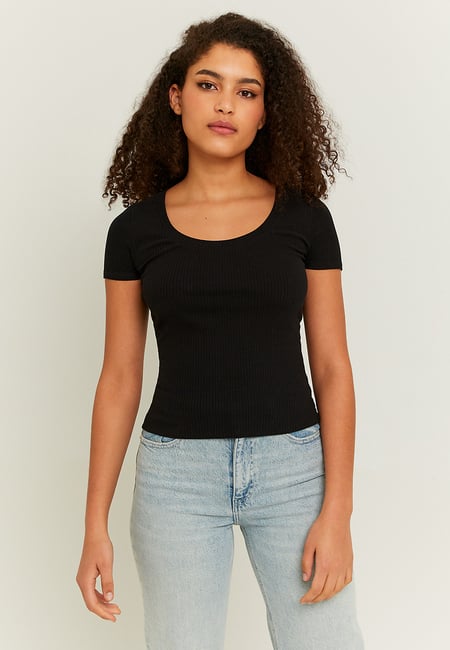 TALLY WEiJL, T-shirt Regular Fit Basic Μαύρο for Women