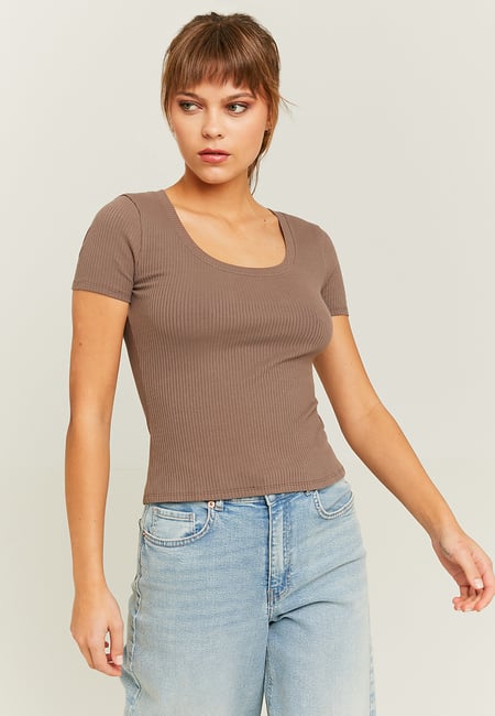 TALLY WEiJL, Brown Basic Regular Fit T-shirt for Women