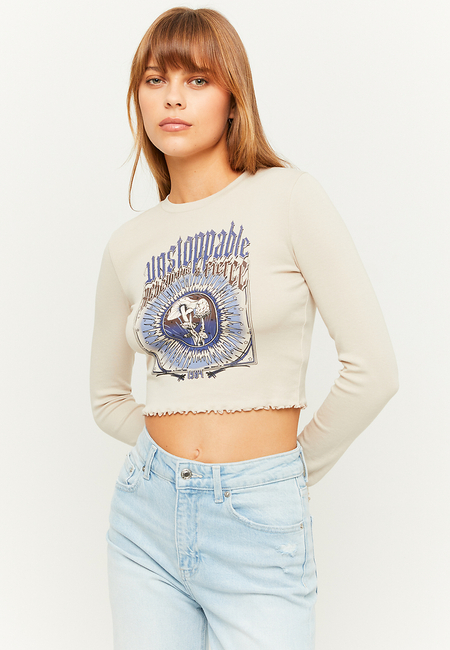 TALLY WEiJL, Beige Printed Cropped T-Shirt for Women