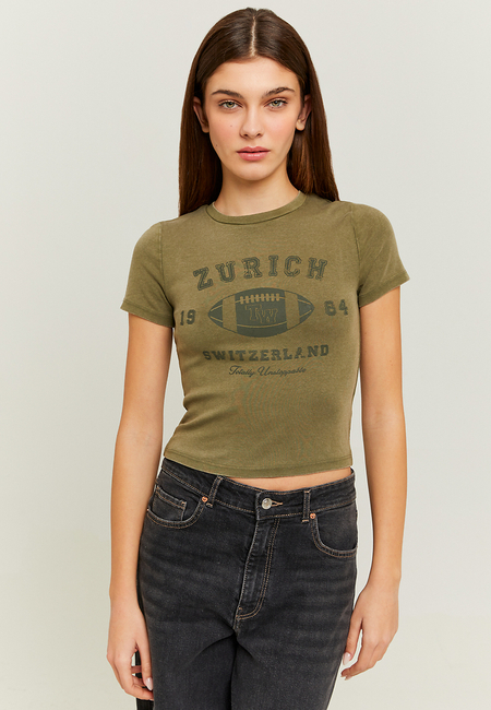 TALLY WEiJL, GrÃ¼nes Cropped Printed T-Shirt for Women