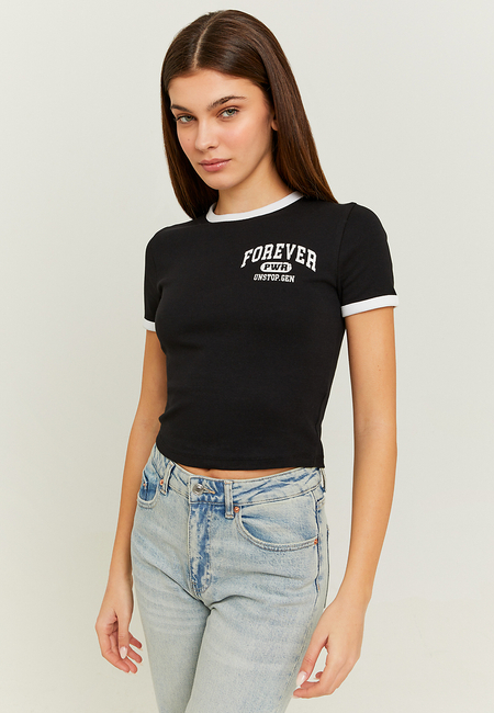 TALLY WEiJL, Schwarzes T-Shirt mit Varsity Print for Women