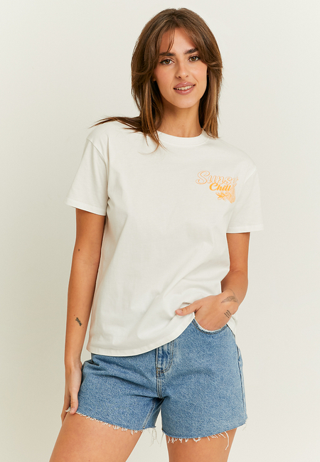 TALLY WEiJL, T-Shirt Court Oversize Blanc Imprimé for Women