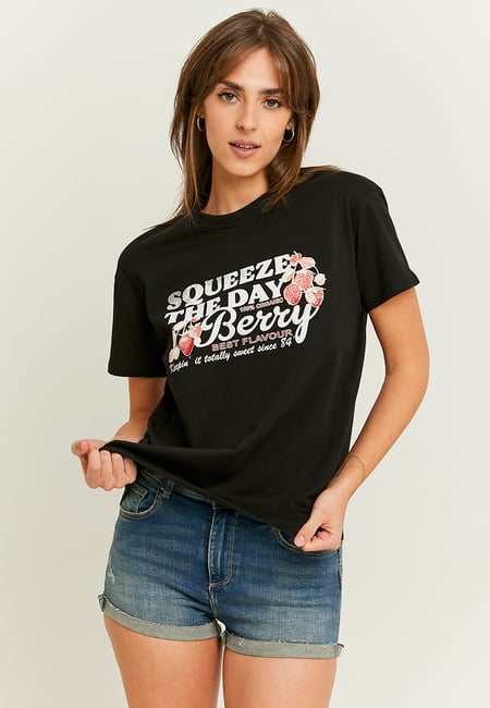 TALLY WEiJL, Black Loose Printed T-shirt for Women