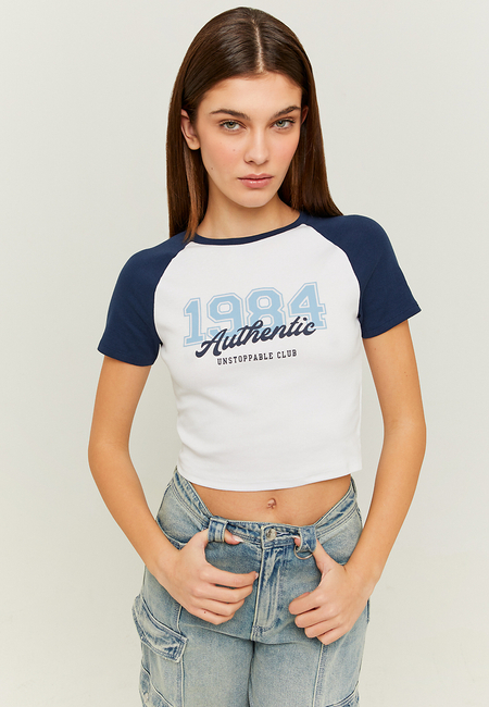 TALLY WEiJL, T-shirt court avec impression varsity bleue for Women
