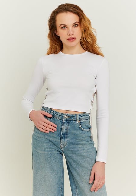 TALLY WEiJL, White Cropped Top with Strass Chain for Women