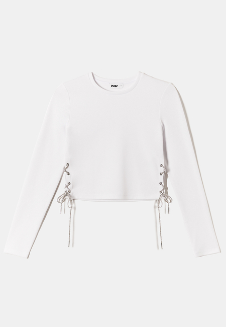 TALLY WEiJL, Weisses Cropped Top mit Strass Kette for Women