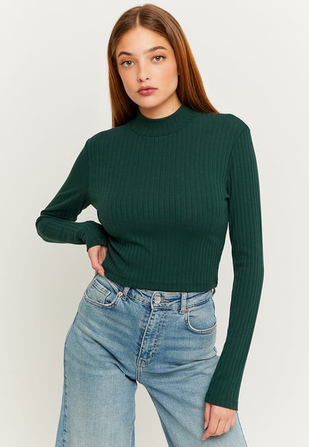 TALLY WEiJL, Green Cropped Basic T-shirt for Women
