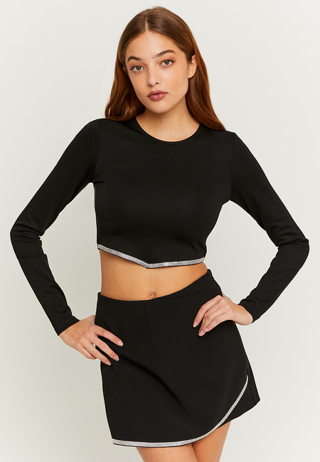 TALLY WEiJL, Black Cropped Top with Strass for Women