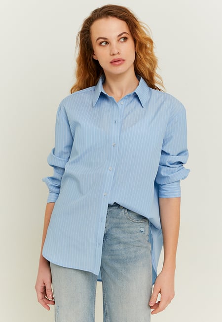 TALLY WEiJL, Light Blue Oversize Shirt with White Stripes for Women