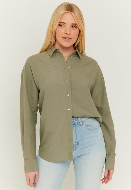 TALLY WEiJL, Khaki Oversize Leinen Shirt for Women