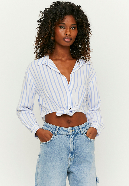 TALLY WEiJL, White Cropped Striped   Shirt for Women