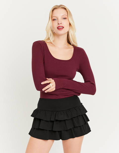 Black Mini Skort With Ruffles