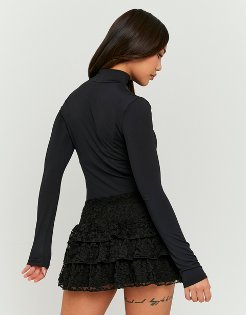 Black Mini Skort with Lace Ruffles