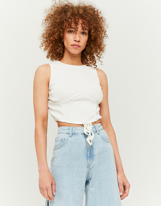 Weißes gerüschtetes ärmelloses Crop Top | TALLY WEiJL