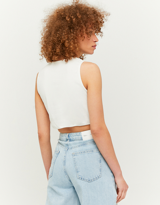Weißes gerüschtetes ärmelloses Crop Top | TALLY WEiJL