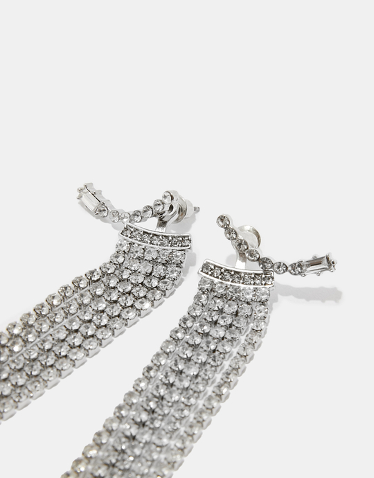 Silver Long Earrings with Rhinestones | TALLY WEiJL