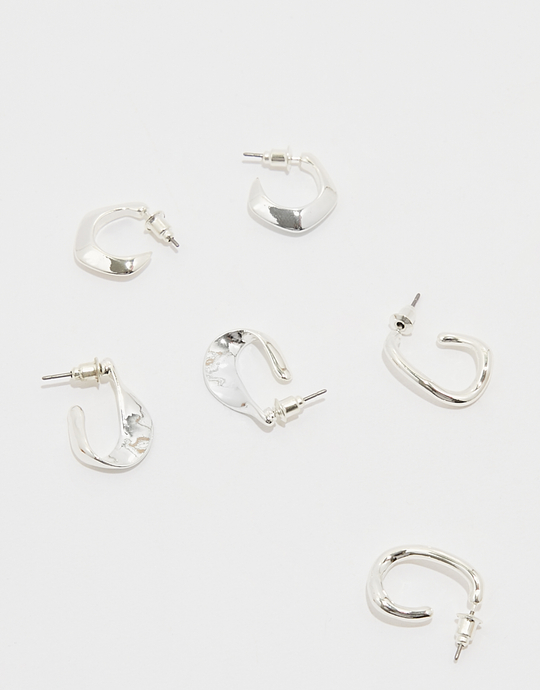 Set of 3 Silver Hoops Earrings | TALLY WEiJL