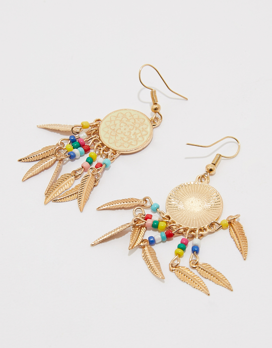 Pendant Earrings with Beads and Leaves | TALLY WEiJL