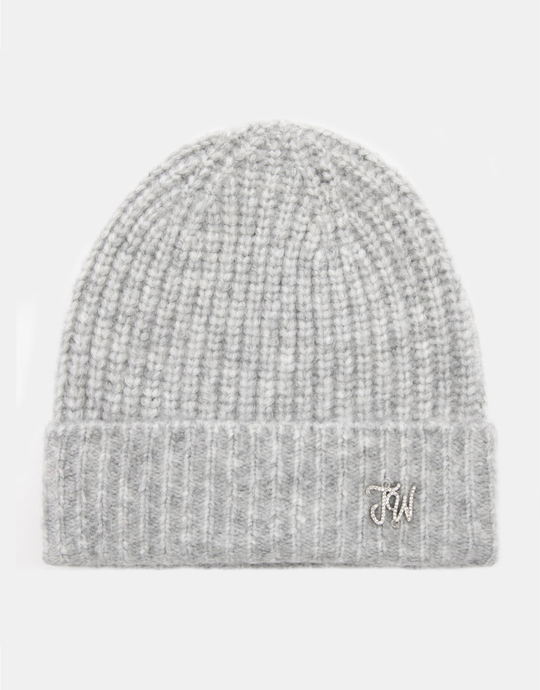 Grey Knitted Beanie with Small Strass Logo | TALLY WEiJL