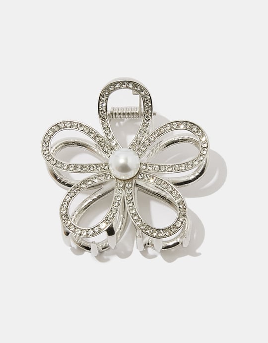 Silver Flower Hair Clip with Rhinestones | TALLY WEiJL