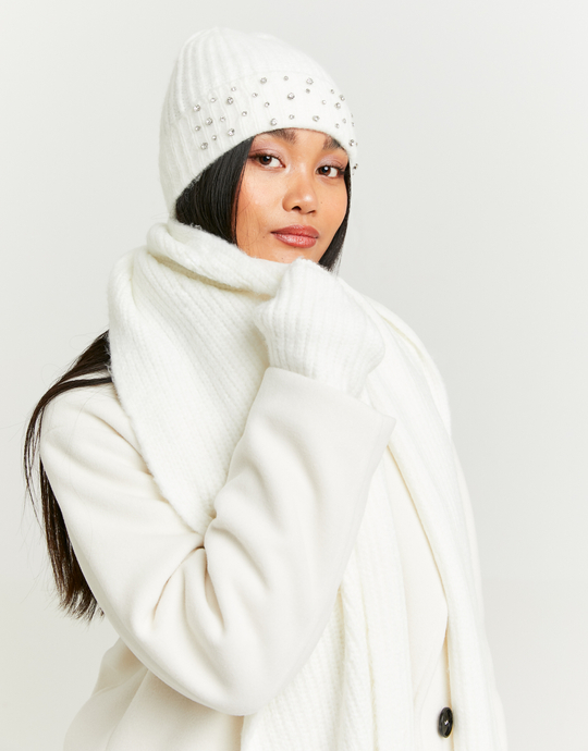 White Knitted Scarf with Fringes | TALLY WEiJL