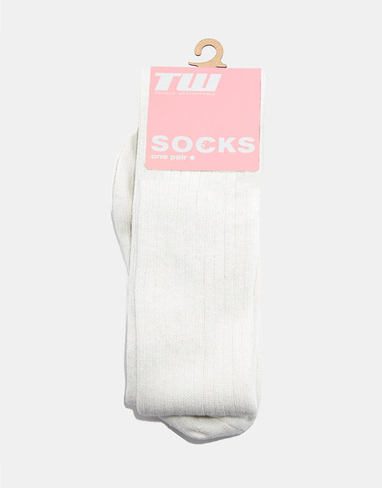 Weiße gerippte Over the Knees-Socken | TALLY WEiJL