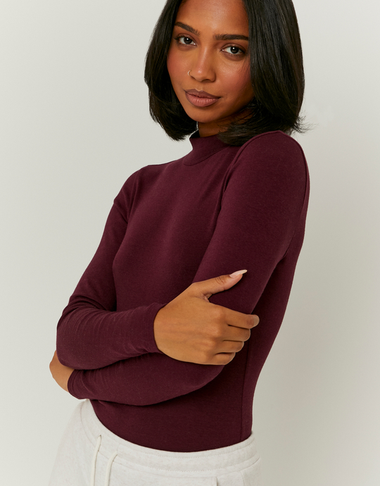 Burgundy Basic Bodysuit with High Neck | TALLY WEiJL