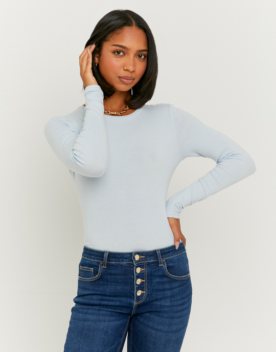 Blauer Basic Bodysuit mit langen Ärmeln | TALLY WEiJL