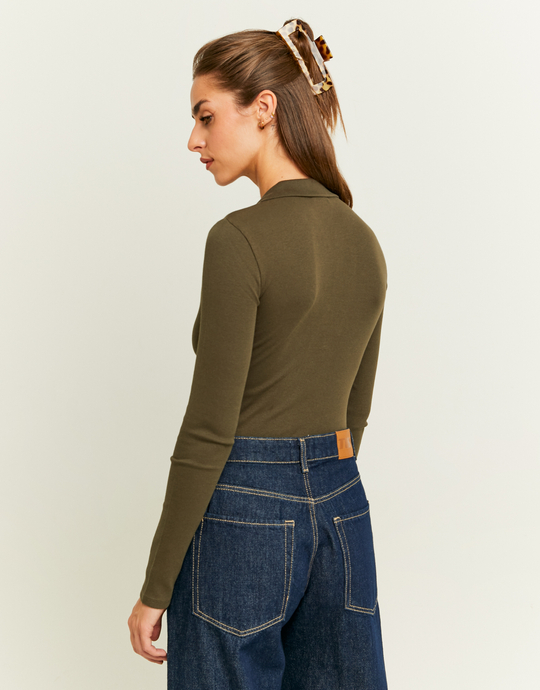 Khaki Polo Neck Bodysuit | TALLY WEiJL