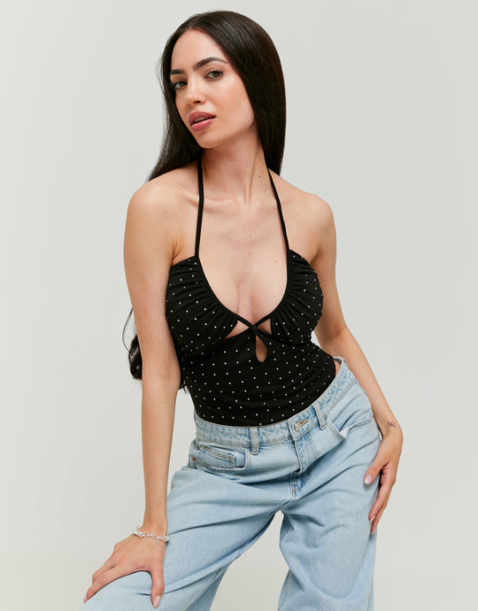 Black Fancy Bodysuit with Strass | TALLY WEiJL