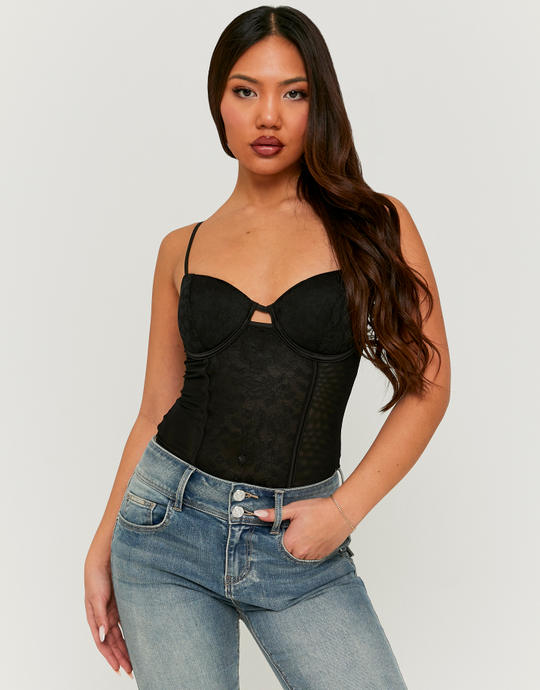 Schwarzes Spitzen-Bodysuit | TALLY WEiJL