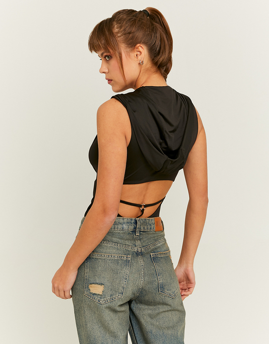 Schwarzer Sexy V-Ausschnitt Body mit Kapuze | TALLY WEiJL