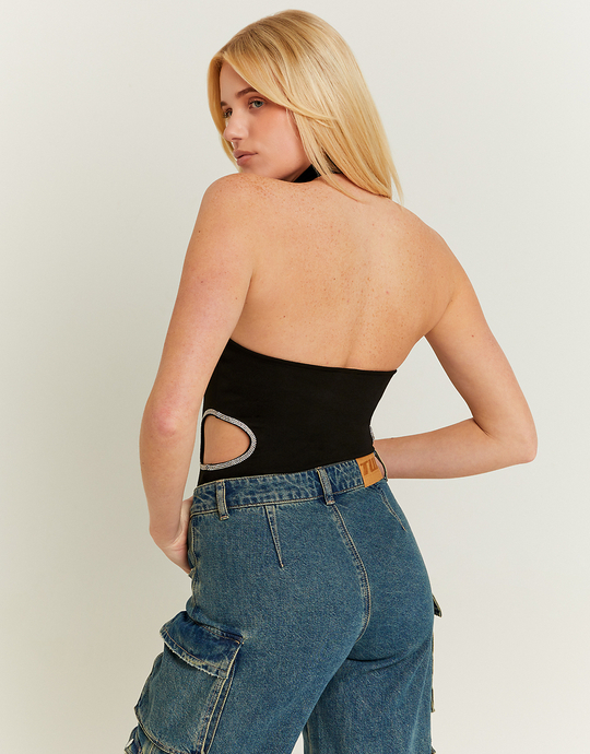 Black Cut Out Bodysuit With Strass | TALLY WEiJL